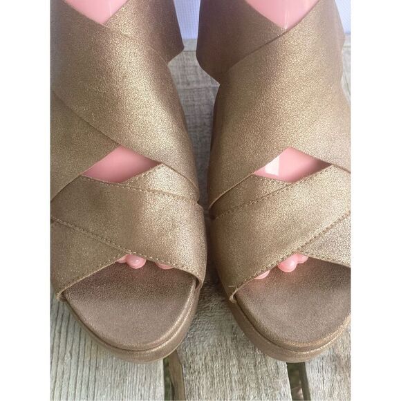EILEEN FISHER Bella Gold Metallic Leather Suede Platform Wedge Sandal Wm’s Sz 10 - Picture 3 of 10
